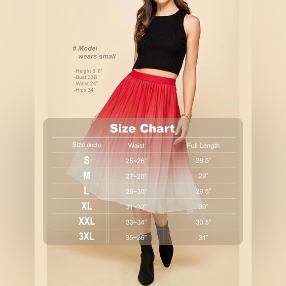 Women's High Elastic Waist Pleated Mid A-Line Swing Skirt - Picture 4 of 4